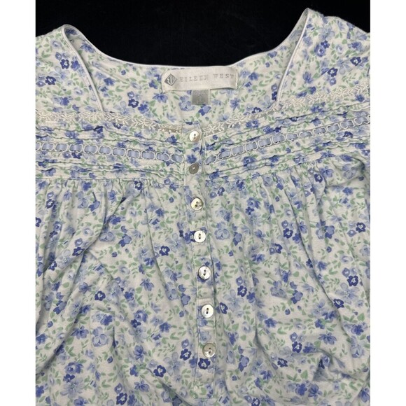 EILEEN WEST Women’s PURPLE & GREEN Floral Short Sleeve Cotton Nightgown Size S - Picture 7 of 8
